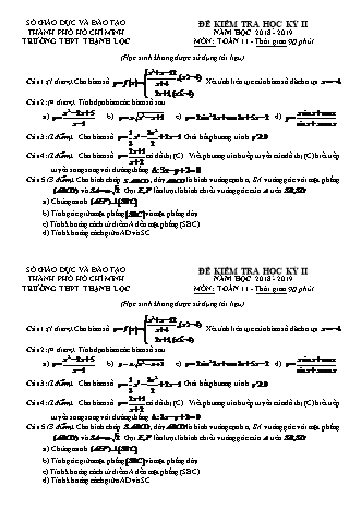 Đề kiểm tra Học kì 2 môn Toán Lớp 11 - Năm học 2018-2019 - Trường THPT Thạnh Lộc (Kèm đáp án và thang điểm)