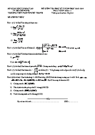 Đề kiểm tra Học kì 2 môn Toán Lớp 11 - Năm học 2018-2019 - Trường THPT Nguyễn Chí Thanh (Kèm đáp án và thang điểm)