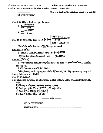 Đề kiểm tra Học kì 2 môn Toán Lớp 11 - Năm học 2018-2019 - Trường THPT Nguyễn Bỉnh Khiêm