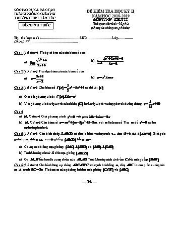 Đề kiểm tra Học kì 2 môn Toán Lớp 11 - Năm học 2018-2019 - Trường THPT Tân Úc