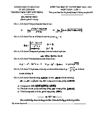 Đề kiểm tra Học kì 2 môn Toán Lớp 11 - Năm học 2018-2019 - Trường THPT Diên Hồng (Có đáp án)