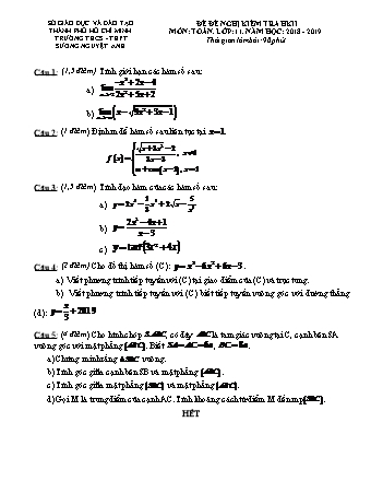 Đề kiểm tra Học kì 2 môn Toán Lớp 11 - Năm học 2018-2019 - Trường THPT Sương Nguyệt Anh
