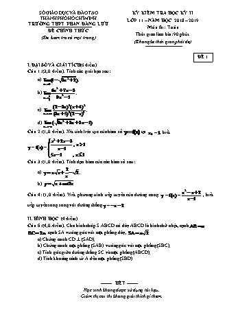 Đề kiểm tra Học kì 2 môn Toán Lớp 11 - Năm học 2018-2019 - Trường THPT Phan Đăng Lưu (Kèm đáp án và thang điểm)