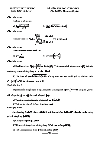 Đề kiểm tra Học kì 2 môn Toán Lớp 11 - Năm học 2018-2019 - Trường THPT Thủ Đức (Kèm đáp án và thang điểm)