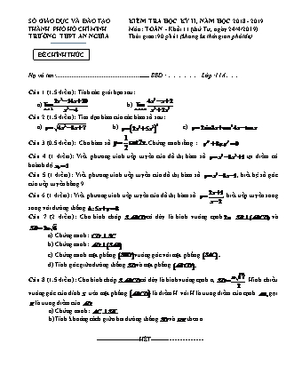 Đề kiểm tra Học kì 2 môn Toán Lớp 11 - Năm học 2018-2019 - Trường THPT An Nghĩa