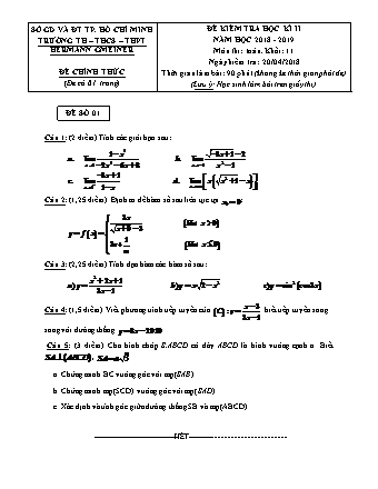 Đề kiểm tra Học kì 2 môn Toán Lớp 11 - Năm học 2018-2019 - Trường THPT Hermann Gmeiner (Kèm đáp án và thang điểm)