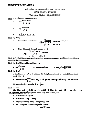 Đề kiểm tra Học kì 2 môn Toán Lớp 11 - Năm học 2018-2019 - Trường THPT Quang Trung (Kèm đáp án và thang điểm)