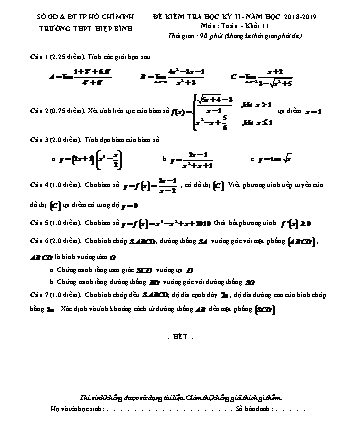 Đề kiểm tra Học kì 2 môn Toán Lớp 11 - Năm học 2018-2019 - Trường THPT Hiệp Bình (Kèm đáp án và thang điểm)