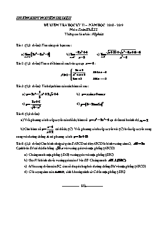 Đề kiểm tra Học kì 2 môn Toán Lớp 11 - Năm học 2018-2019 - Trường THPT Nguyễn Thị Diệu (Kèm đáp án và thang điểm)