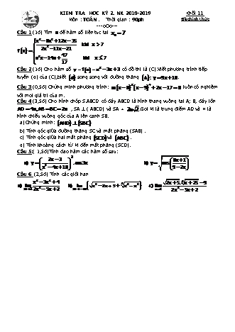 Đề kiểm tra Học kì 2 môn Toán Lớp 11 nộp Sở giáo dục - Năm học 2018-2019