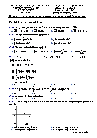 Đề kiểm tra Học kì 2 môn Toán Lớp 12 - Mã đề: 001 - Năm học 2018-2019 - Trường THPT Nhân Việt (Có đáp án)