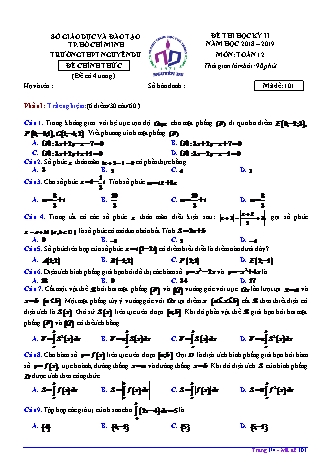 Đề kiểm tra Học kì 2 môn Toán Lớp 12 - Mã đề: 101 - Năm học 2018-2019 - Trường THPT Nguyễn Du