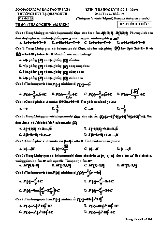 Đề kiểm tra Học kì 2 môn Toán Lớp 12 - Mã đề: 103 - Năm học 2018-2019 - Trường THPT Tạ Quang Bửu