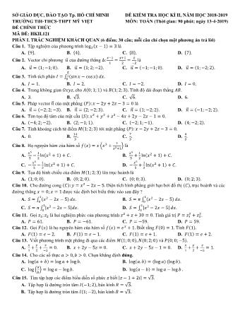 Đề kiểm tra Học kì 2 môn Toán Lớp 12 - Mã đề: 121 - Năm học 2018-2019 - Trường THPT Mỹ Việt
