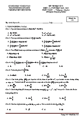 Đề kiểm tra Học kì 2 môn Toán Lớp 12 - Mã đề: 121 - Năm học 2018-2019 - Trường THPT Hiệp Bình
