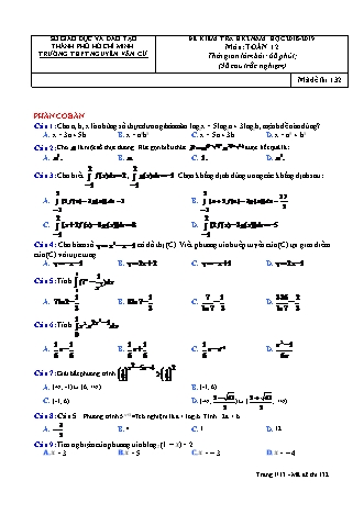 Đề kiểm tra Học kì 2 môn Toán Lớp 12 - Mã đề: 132 - Năm học 2018-2019 - Trường THPT Nguyễn Văn Cừ (Có đáp án)