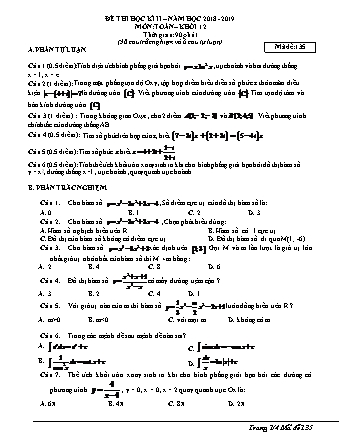 Đề kiểm tra Học kì 2 môn Toán Lớp 12 - Mã đề: 135 - Năm học 2018-2019