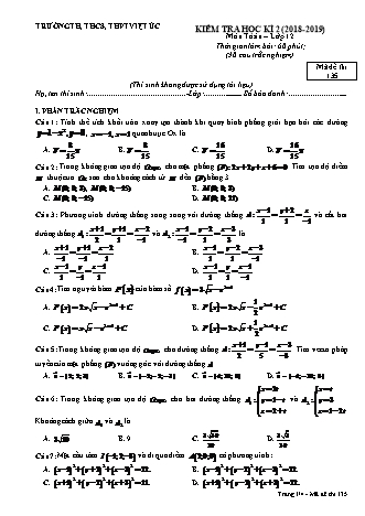 Đề kiểm tra Học kì 2 môn Toán Lớp 12 - Mã đề: 135 - Năm học 2018-2019 - Trường THPT Việt Úc