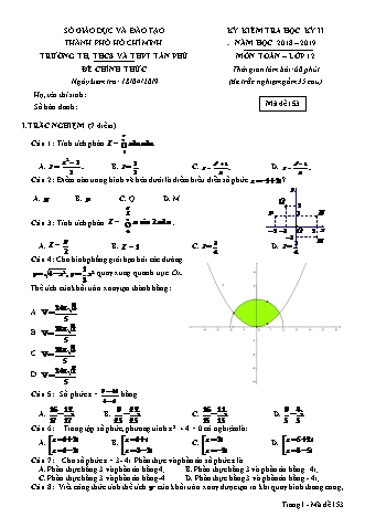 Đề kiểm tra Học kì 2 môn Toán Lớp 12 - Mã đề: 153 - Năm học 2018-2019 - Trường THPT Tân Phú