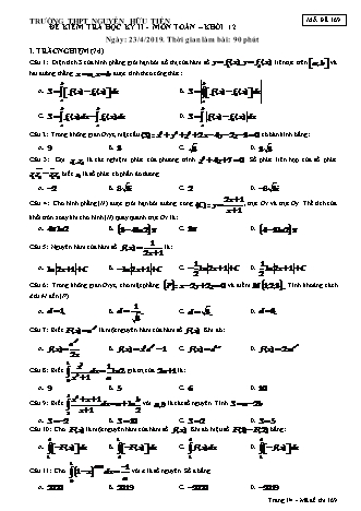 Đề kiểm tra Học kì 2 môn Toán Lớp 12 - Mã đề: 169 - Năm học 2018-2019 - Trường THPT Nguyễn Hữu Tiến