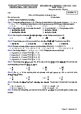 Đề kiểm tra Học kì 2 môn Toán Lớp 12 - Mã đề: 174 - Năm học 2018-2019