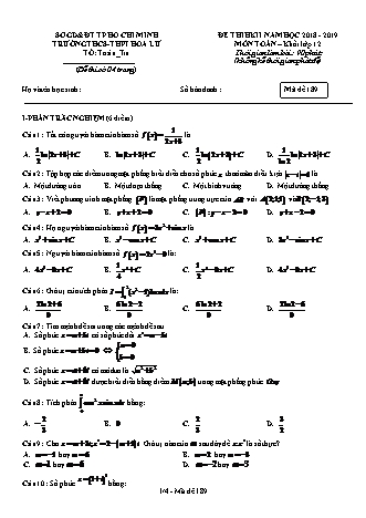 Đề kiểm tra Học kì 2 môn Toán Lớp 12 - Mã đề: 189 - Năm học 2018-2019 - Trường THPT Hoa Lư