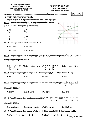 Đề kiểm tra Học kì 2 môn Toán Lớp 12 - Mã đề: 193 - Năm học 2018-2019 - Trường THPT Hùng Vương
