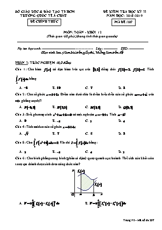 Đề kiểm tra Học kì 2 môn Toán Lớp 12 - Mã đề: 207 - Năm học 2018-2019 - Trường THPT Quốc tế Á Châu