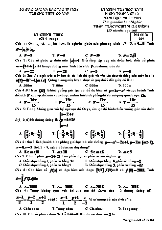 Đề kiểm tra Học kì 2 môn Toán Lớp 12 - Mã đề: 209 - Năm học 2018-2019 - Trường THPT Gò Vấp