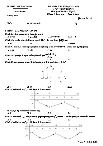 Đề kiểm tra Học kì 2 môn Toán Lớp 12 - Mã đề: 214 - Năm học 2018-2019 - Trường THPT Bình Chánh