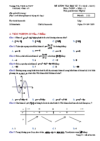 Đề kiểm tra Học kì 2 môn Toán Lớp 12 - Mã đề: 222 - Năm học 2018-2019 - Trường THPT Vĩnh Ký (Kèm đáp án và thang điểm)