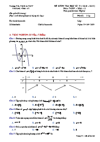 Đề kiểm tra Học kì 2 môn Toán Lớp 12 - Mã đề: 224 - Năm học 2018-2019 - Trường THPT Vĩnh Ký (Kèm đáp án và thang điểm)