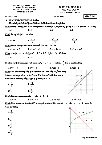 Đề kiểm tra Học kì 2 môn Toán Lớp 12 - Mã đề: 249 - Năm học 2018-2019 - Trường THPT Hùng Vương