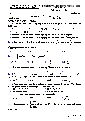 Đề kiểm tra Học kì 2 môn Toán Lớp 12 - Mã đề: 250 - Năm học 2018-2019 - Trường THPT Thái Bình