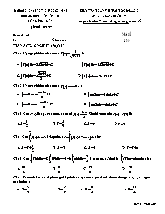 Đề kiểm tra Học kì 2 môn Toán Lớp 12 - Mã đề: 260 - Năm học 2018-2019 - Trường THPT Giồng Ông Tố