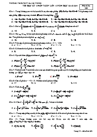 Đề kiểm tra Học kì 2 môn Toán Lớp 12 - Mã đề: 298 - Năm học 2018-2019 - Trường THPT Hai Bà Trưng (Có đáp án)