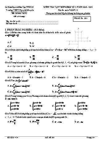 Đề kiểm tra Học kì 2 môn Toán Lớp 12 - Mã đề: 301 - Năm học 2018-2019 - Trường THPT Nguyễn Khuyến