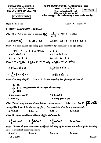 Đề kiểm tra Học kì 2 môn Toán Lớp 12 - Mã đề: 321 - Năm học 2018-2019 - Trường THPT Bình Khánh