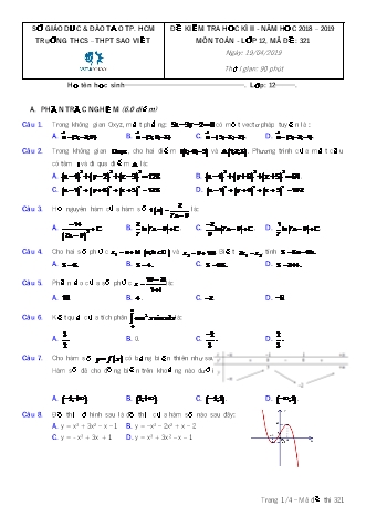 Đề kiểm tra Học kì 2 môn Toán Lớp 12 - Mã đề: 321 - Năm học 2018-2019 - Trường THPT Sao Việt