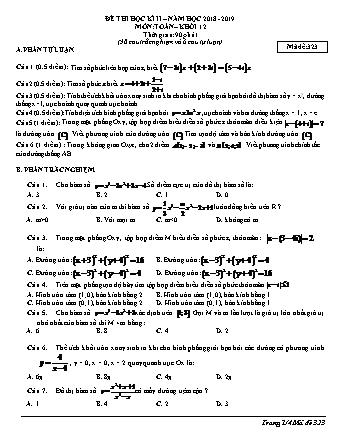 Đề kiểm tra Học kì 2 môn Toán Lớp 12 - Mã đề: 323 - Năm học 2018-2019