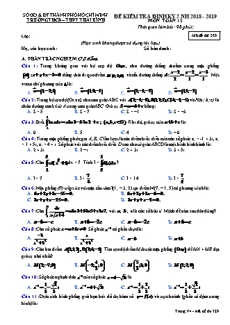 Đề kiểm tra Học kì 2 môn Toán Lớp 12 - Mã đề: 329 - Năm học 2018-2019 - Trường THPT Thái Bình