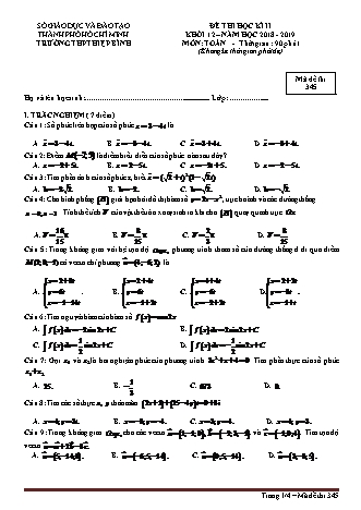 Đề kiểm tra Học kì 2 môn Toán Lớp 12 - Mã đề: 345 - Năm học 2018-2019 - Trường THPT Hiệp Bình