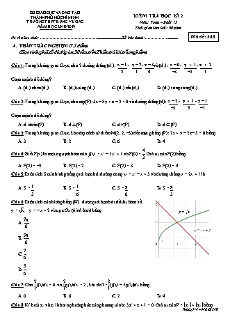 Đề kiểm tra Học kì 2 môn Toán Lớp 12 - Mã đề: 348 - Năm học 2018-2019 - Trường THPT Hùng Vương