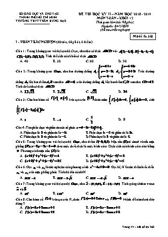 Đề kiểm tra Học kì 2 môn Toán Lớp 12 - Mã đề: 360 - Năm học 2018-2019 - Trường THPT Trần Hưng Đạo