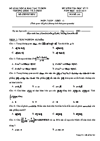 Đề kiểm tra Học kì 2 môn Toán Lớp 12 - Mã đề: 361 - Năm học 2018-2019 - Trường THPT Quốc tế Á Châu