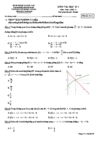 Đề kiểm tra Học kì 2 môn Toán Lớp 12 - Mã đề: 413 - Năm học 2018-2019 - Trường THPT Hùng Vương