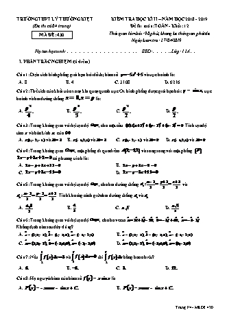 Đề kiểm tra Học kì 2 môn Toán Lớp 12 - Mã đề: 430 - Năm học 2018-2019 - Trường THPT Lý Thường Kiệt