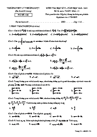 Đề kiểm tra Học kì 2 môn Toán Lớp 12 - Mã đề: 435 - Năm học 2018-2019 - Trường THPT Lý Thường Kiệt