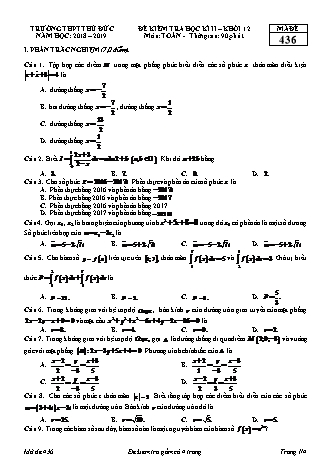 Đề kiểm tra Học kì 2 môn Toán Lớp 12 - Mã đề: 436 - Năm học 2018-2019 - Trường THPT Thủ Đức