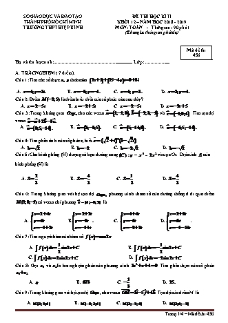 Đề kiểm tra Học kì 2 môn Toán Lớp 12 - Mã đề: 456 - Năm học 2018-2019 - Trường THPT Hiệp Bình